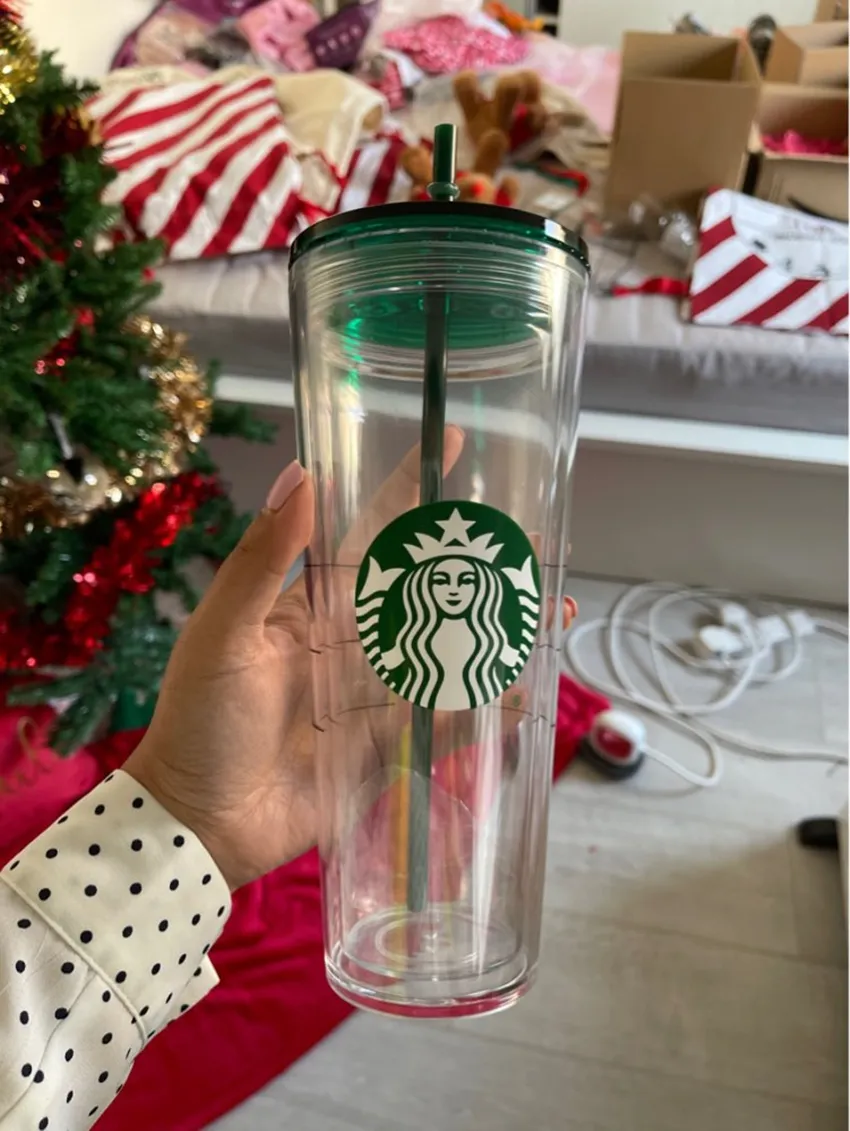 Tasse Starbucks Mermaid 24OZ Gobelets en plastique transparent à double couche Tasse réutilisable avec couvercle et paille308G