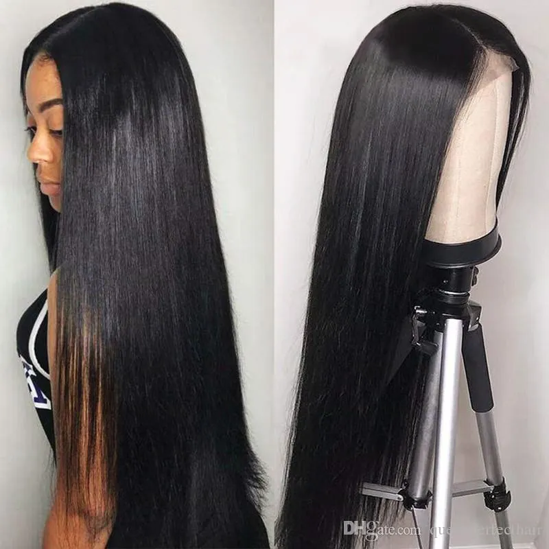 Lace Front Wig High Density Heat Resistant Glueless Synthetic Wigs 150% Density Natural Long Silky Straight Black Color Brazilian Full for Women