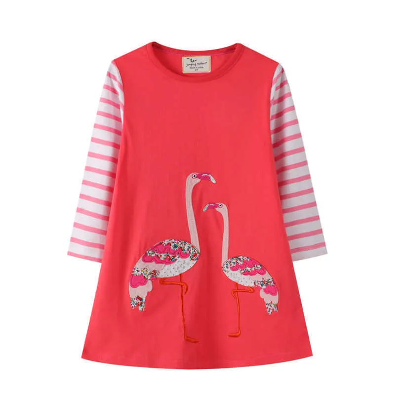 Jumping Meters Girls Flamingo Cotton Dress For Autumn Spring Children's Party Costume Selling Birthday Dresses 210529