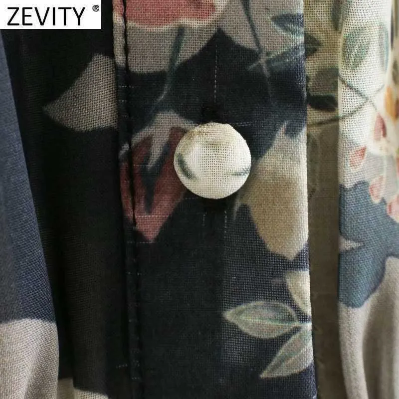 Zevity kobiety Vintage Atrament Malarstwo Kwiat Drukuj Smock Bluzka Office Lady Retro Plees Elastyczne Szczupłe Koszule Chic Blusas Topy LS7528 210603