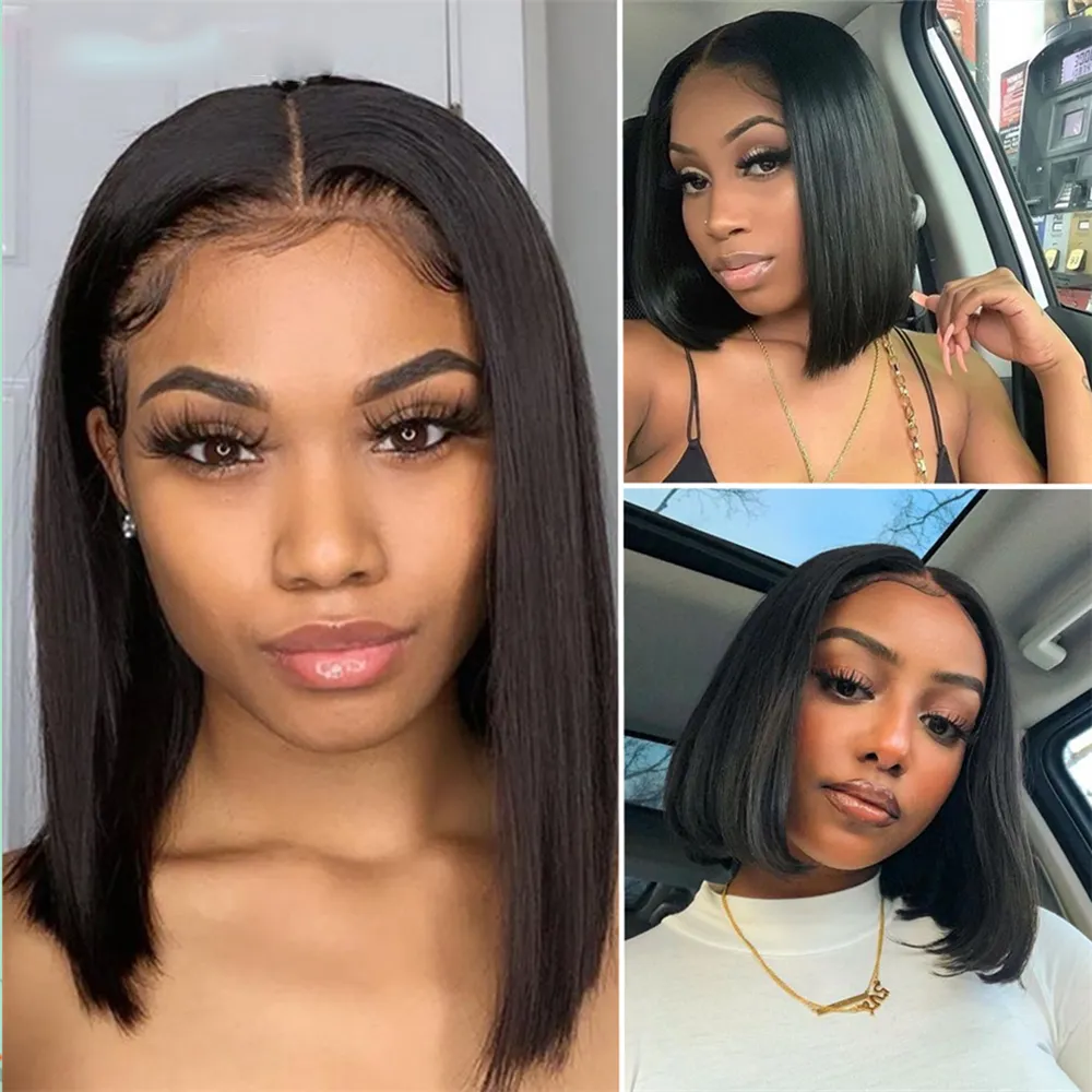 Transparent 4X4 Lace Closure Wig Bob Short Bone Straight Brazilian Remy Human Hair Wigs For Women