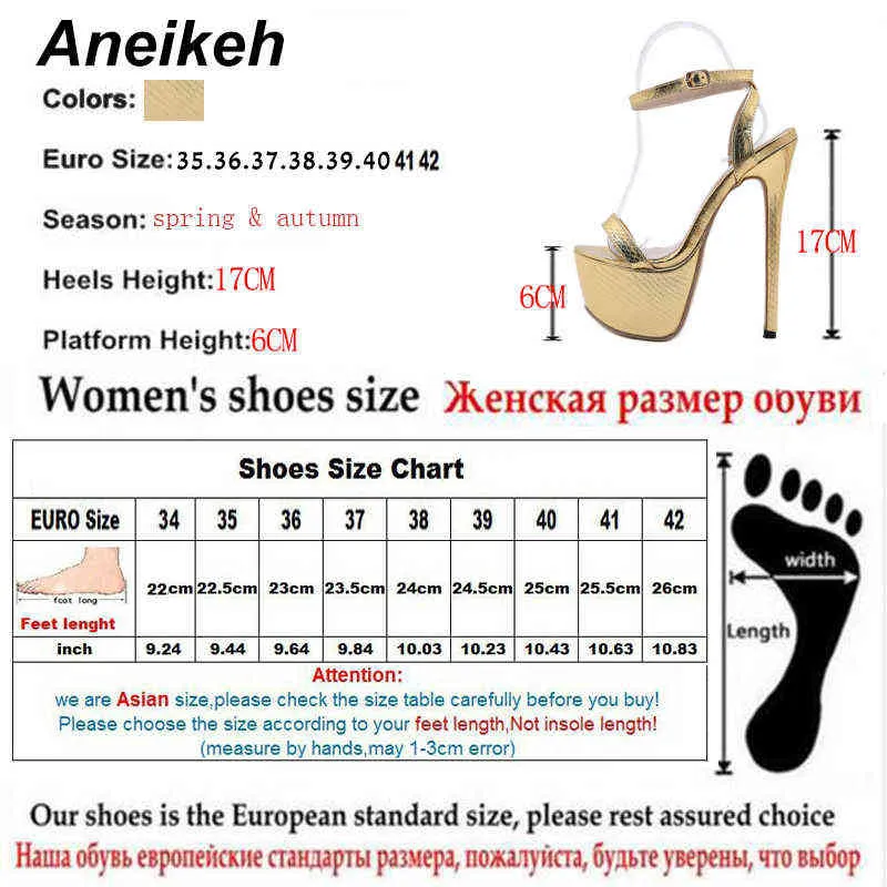 Sandals Aneikeh NEW Sexy Women Bling Golden PU Peep Toe Stripper High Heel Summer Fashion Buckle Strap Thin Heels Slides 220121