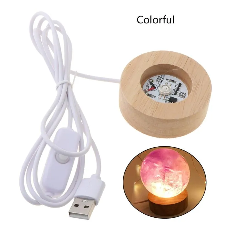 Lampes de livre rondes en bois 3D, support de Base de lumière de nuit, présentoir à LED pour cristaux, boule de verre, accessoires d'éclairage Ha2496