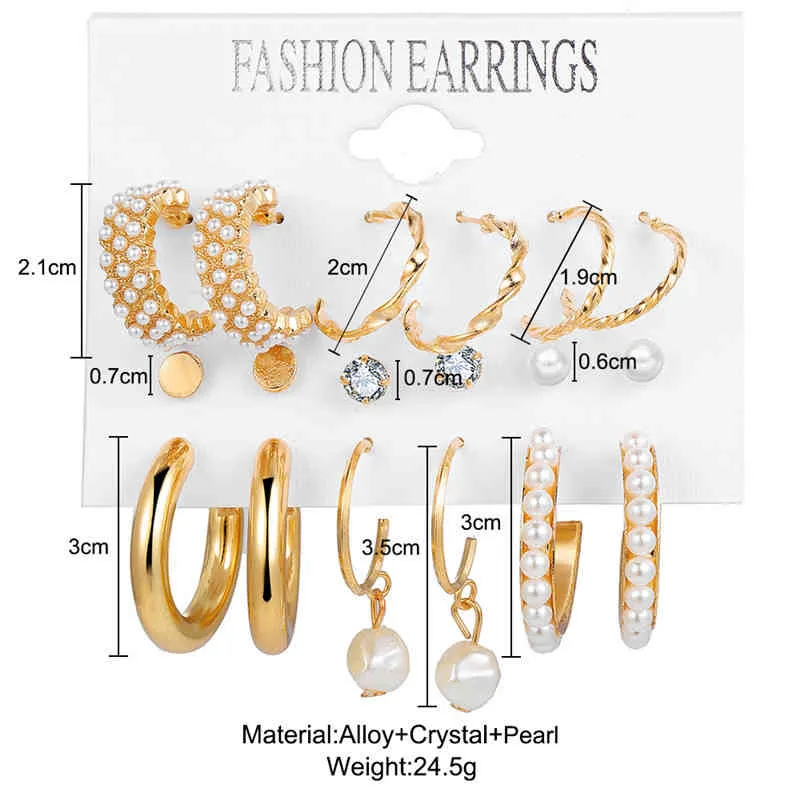 17KM Fashion Pearl Hoop Earrings charm Set For Women Geometirc Gold Metal Circle Earring Brincos 2021 Trend Jewelry Gift
