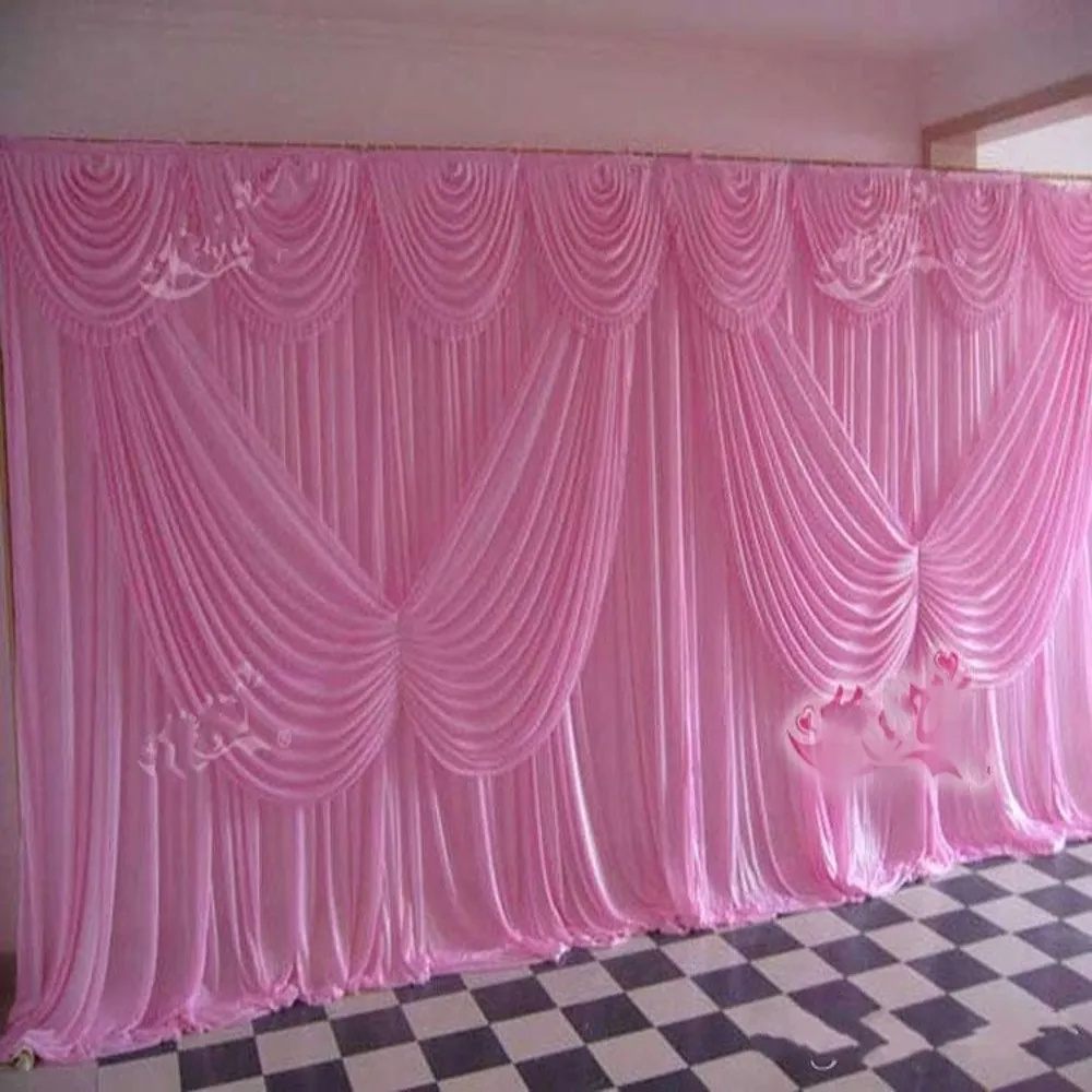 10ft 20ft Eisseide weiße Farbe Hintergrund Vorhänge mit Schmetterling Swag Hochzeitsvorhänge Hochzeit Mittelstücke Party Requisiten238A