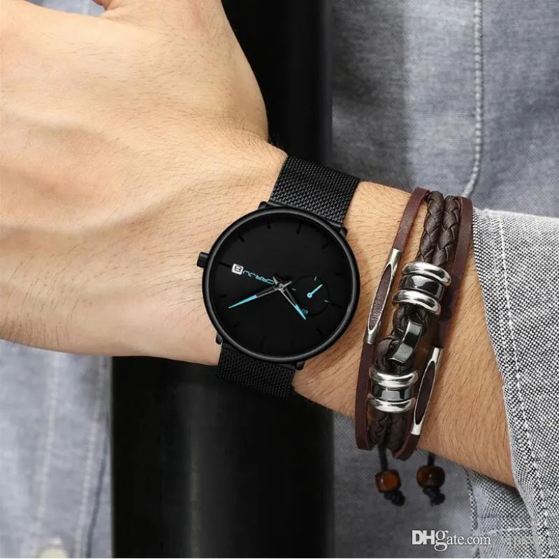 Hommes luxueux de haute qualité mode montre à quartz conception simple cadran ultra mince en acier inoxydable bracelet en maille milan montres date automatique W265D