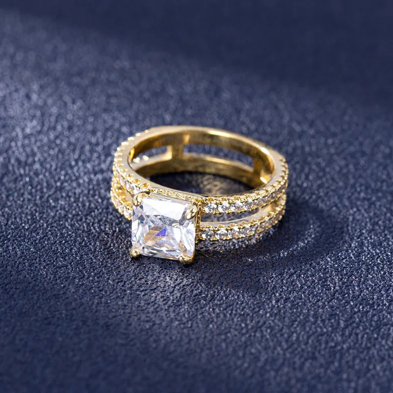 Anel de camada dupla 14k refere-se a quatro pinos configuração completa jóias de diamante feminino masculino anillos de fine bizuteria 14 k ouro anéis217i