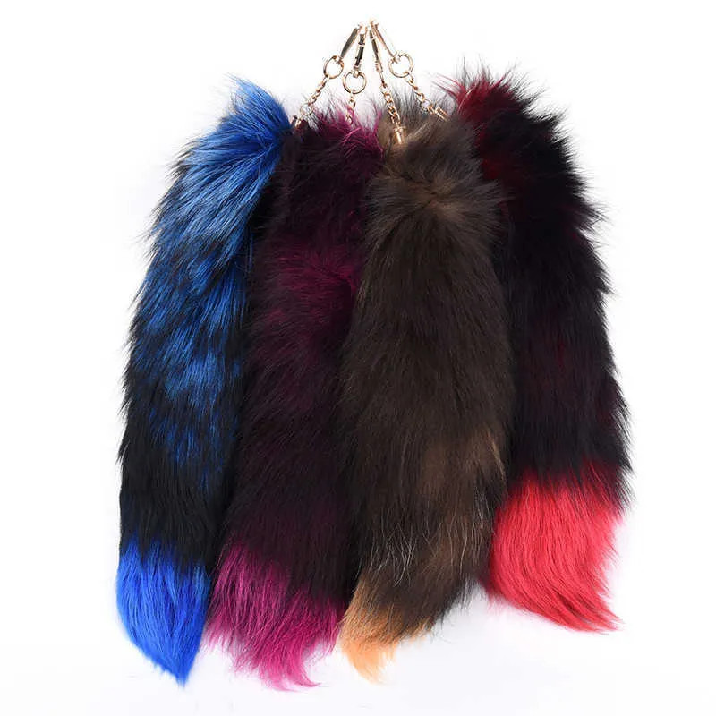 1 pièces femmes fourrure de renard queue gland sac étiquette breloque sac à main pendentif accessoire grand porte-clés 4 couleurs G1019
