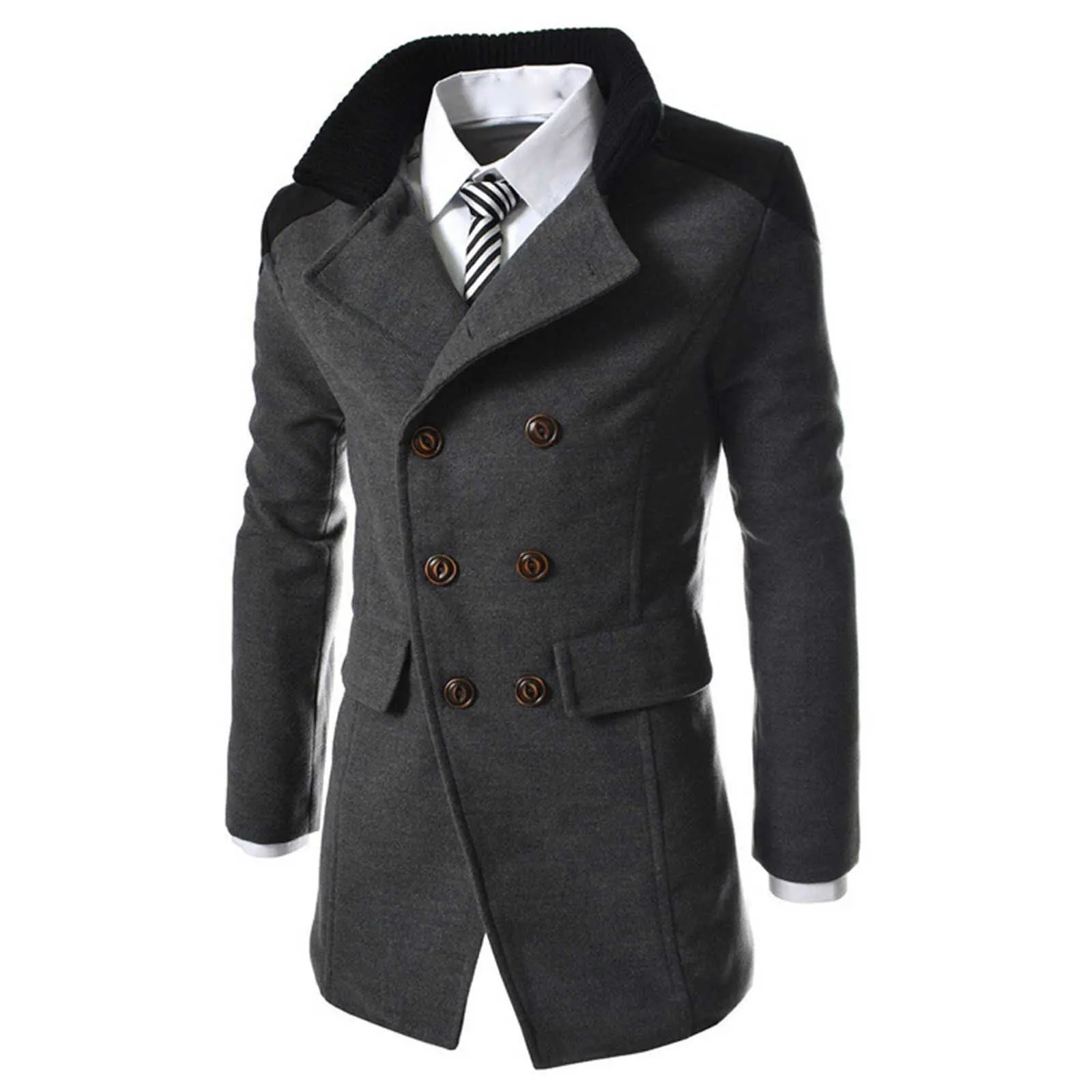 Men jacka varm vintergrav långutkläder smart överrock högkvalitativ comfy lös överrock droppe 211011