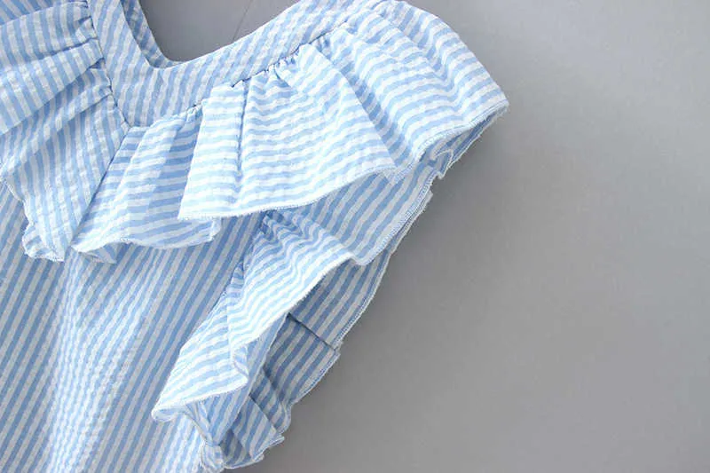 ユーモアベアガールズ服セット2020韓国夏の新しい縞模様のフリルトップTシャツ+パンツキッズスーツ幼児の赤ちゃん子供服x0902