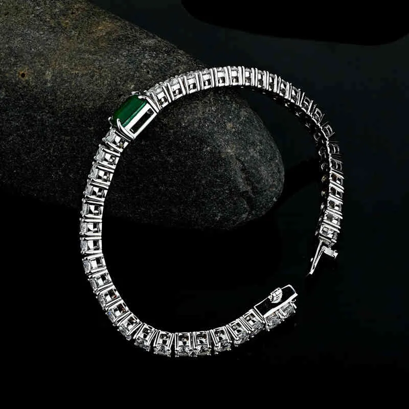 Oevas 100% 925 Sterling Zilver Synthetische Emerald Mousserende Hoge Koolstof Diamant Bruiloft Armband Voor Dames Party Fijne Sieraden