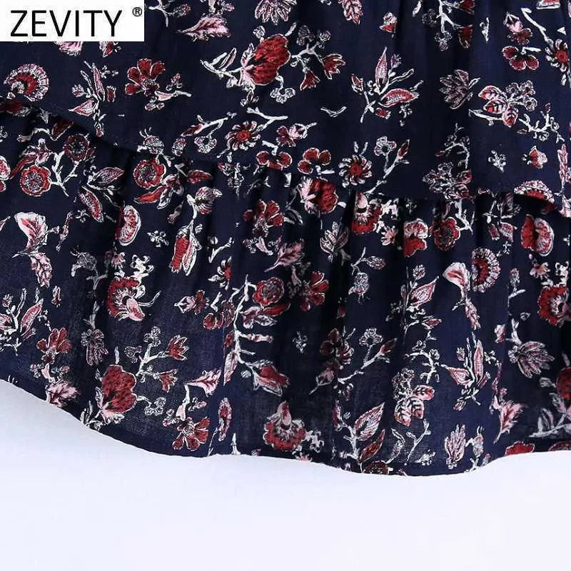 Zeefity Dames Tropische Floral Print Cascading Ruches Sling Short Smock Blouse Vrouwelijke Spaghetti Strap Shirt Chic Crop Tops LS9242 210603