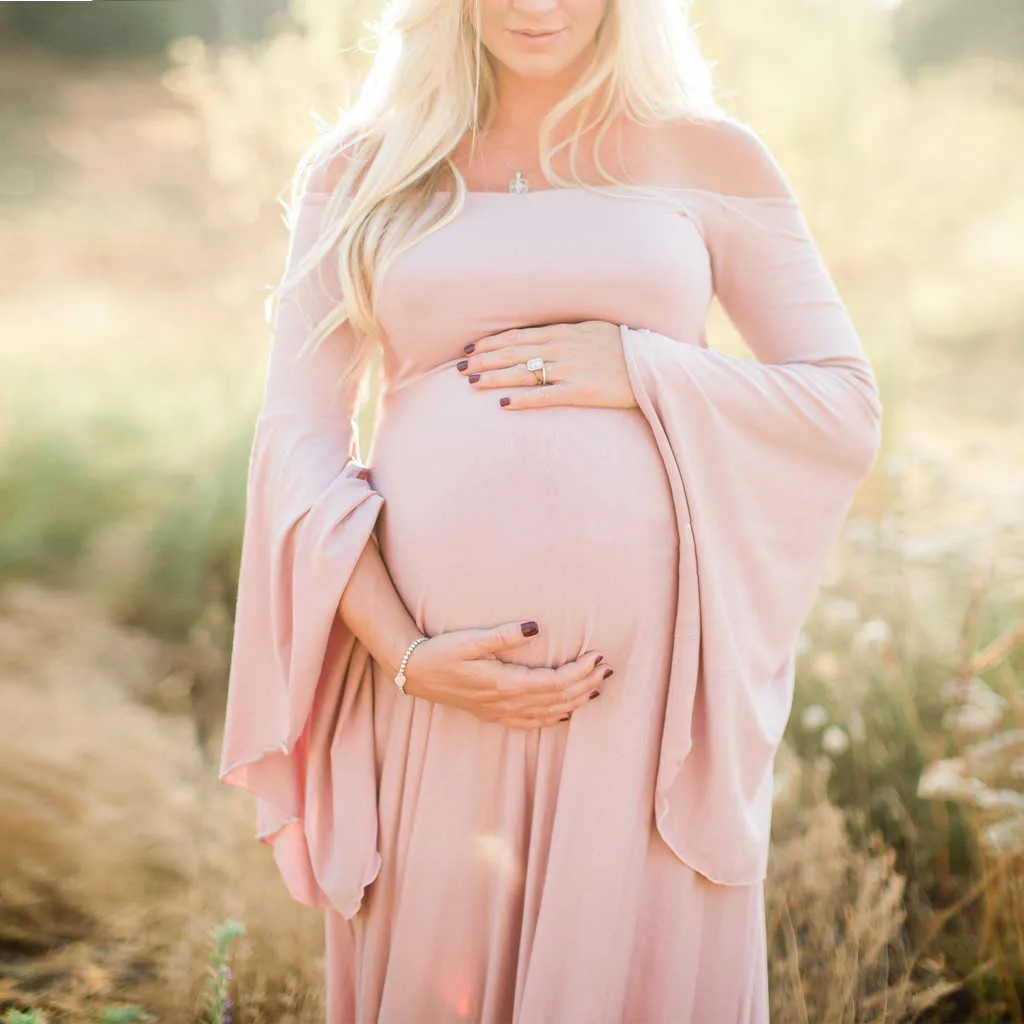 새로운 출산 사진 소품 임신 긴 소매 면화 쉬폰 출산 섹시한 strapless 가운 사진 촬영 임신 드레스 x0902