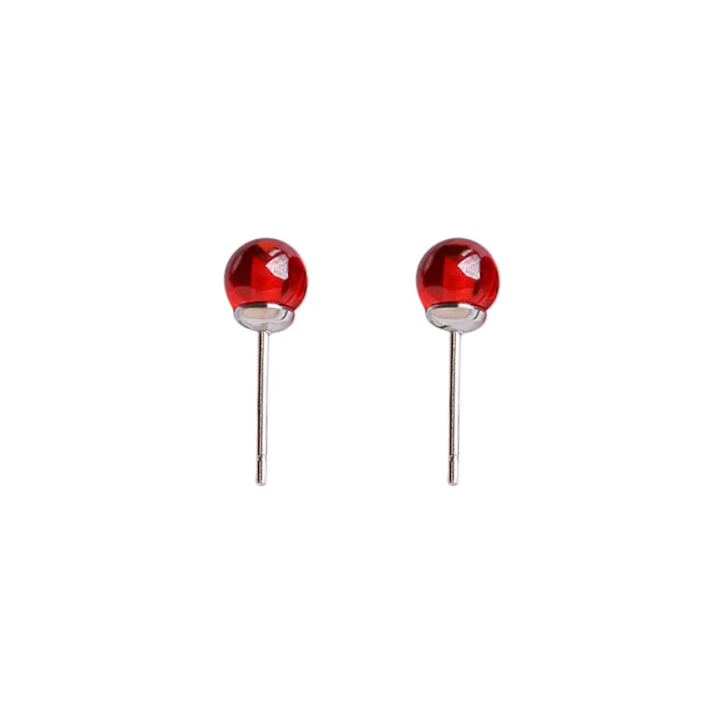 Minimaliste 4/6/8mm femme rubis rouge pierre boucles d'oreilles en argent Sterling boucles d'oreilles pour les femmes charme mariée ronde boucle d'oreille de mariage
