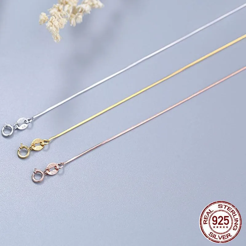 100% 925 Sterling Silver 1mm Snake Chain Necklace For Women Gold Fine Jewlery Men 40cm 45cm 50cm 55cm 60cm 70cm Chains230L
