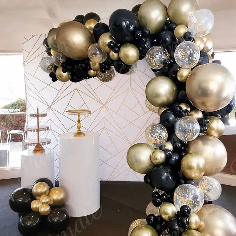 Guirlande de ballons en or noir, décoration de fête d'anniversaire pour enfants, ballon en Latex pour mariage, 220217