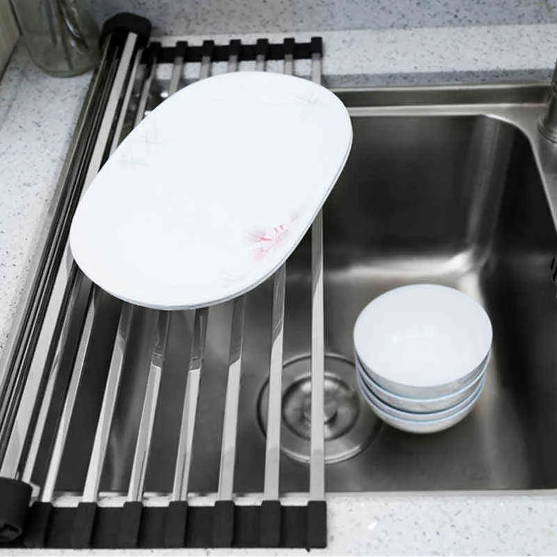 Égouttoir à vaisselle multi-usages, support de séchage de cuisine sur évier pliable, organisateur de fruits, légumes et viandes, égouttoir 211110