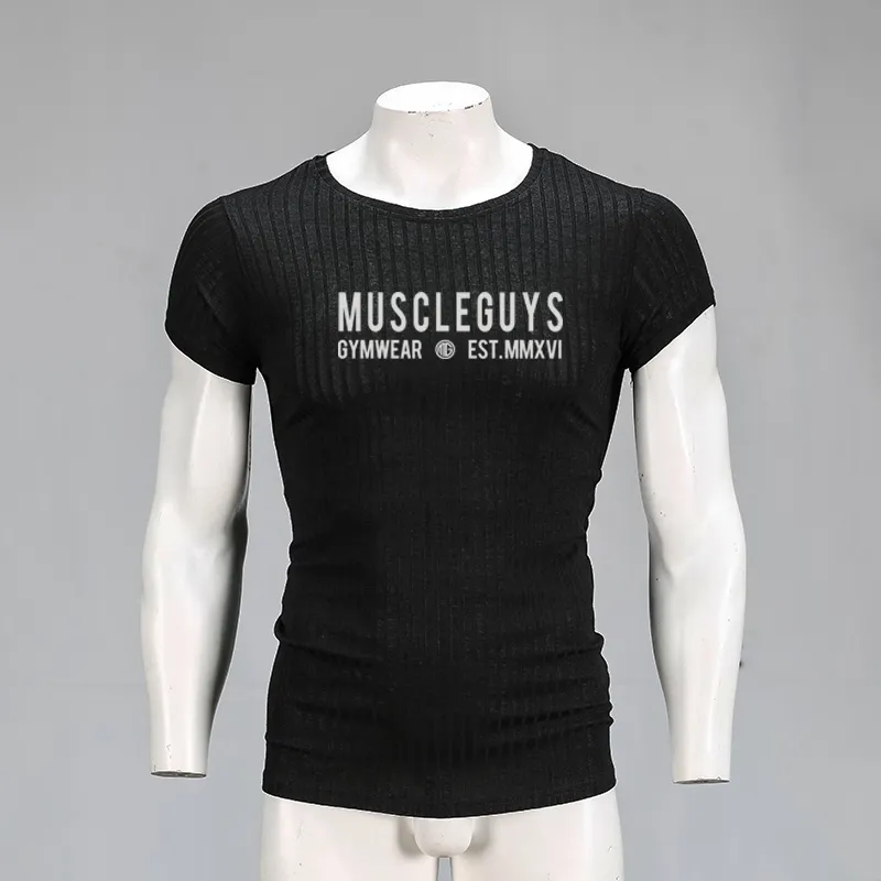Nieuwe Mode Mannen T-shirts Zomer Compressie Top Tees Mens Kleding Korte Mouw Casual O Hals Gebreide Fitness T-shirt Sportkleding 210421