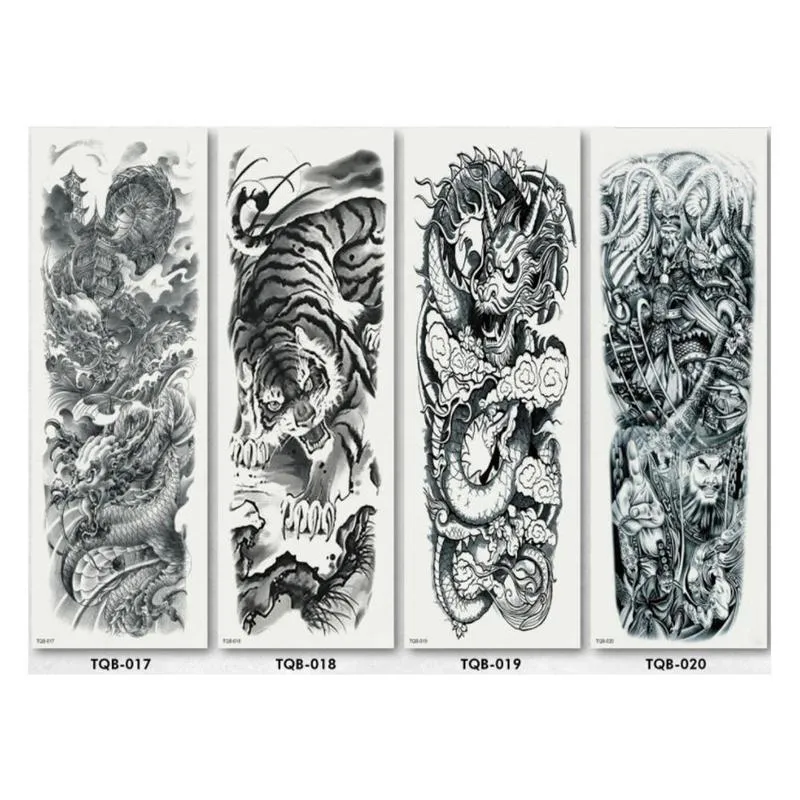 Tatouage étanche bras complet Body Art beauté tatouages autocollant tête peinture poisson Dragons squelettes tigres paon squelettes tatouage manche