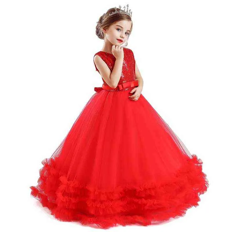 Wedding Princess sukienka dla dziewczyny kwiat dzieci druhna długa suknia noworoczna czerwona szata bez pleców ubrania