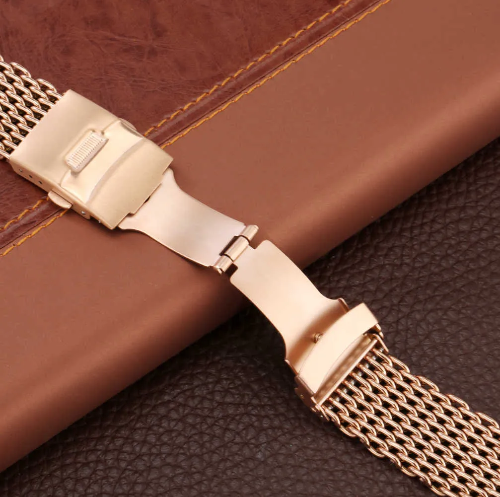 18mm 20mm 22mm 24mm Rostfritt stål Mesh Watch Band Spring Bars Armband Byteband för Universal Watch Rose Gold Blue H0915