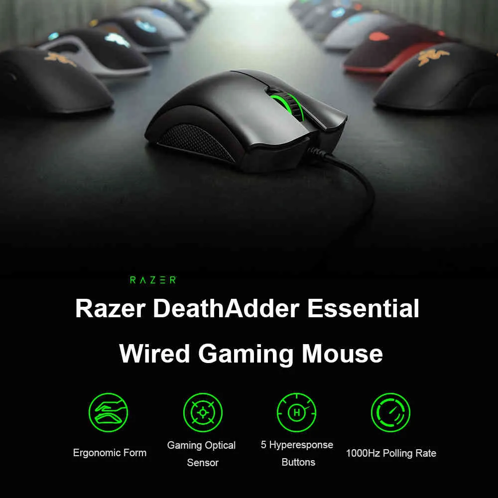 Orijinal Razer DeathAdder Temel Kablolu Oyun Mouse Fareler Optik Sensör 5 Bağımsız Onlar Dizüstü Bilgisayar PC Gamer