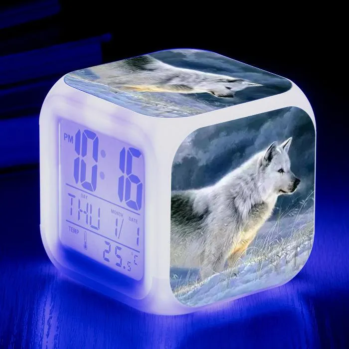 Diğer Saatler Aksesuarlar Wolf 3D Baskı Karikatür LED Saat Dijital Hayvan Elektronik Alarm Çocuklar İçin Yetişkinler Hediye2739