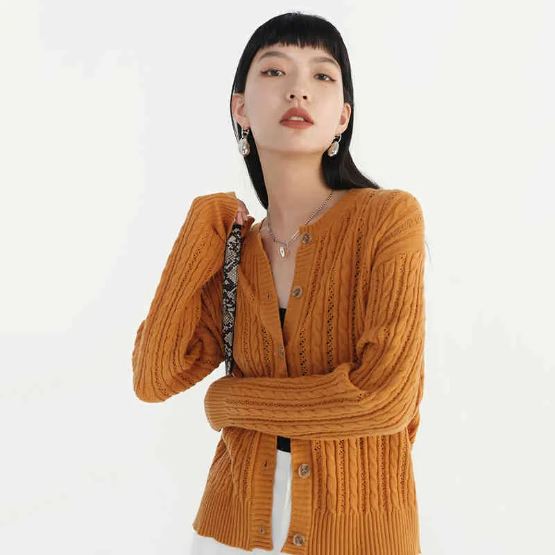 [EAM] Orange évider tricot Cardigan pull coupe ample col rond à manches longues femmes mode printemps automne 1DD5839 21512