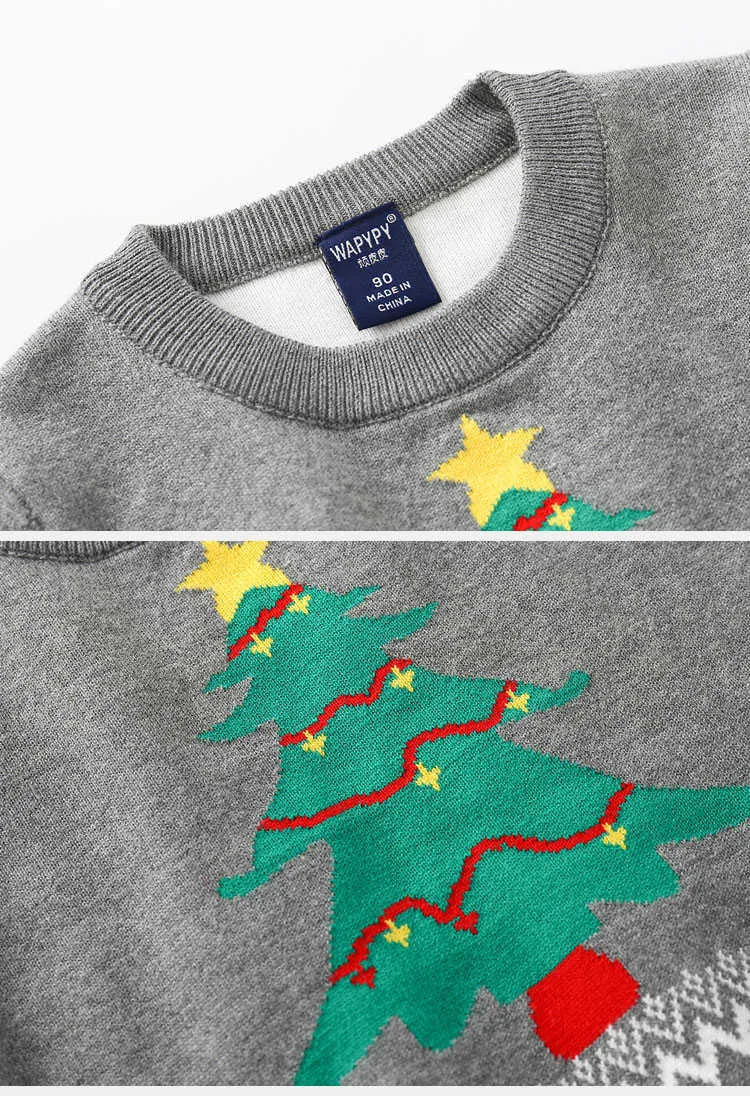 Autumn Winter Cartoon Christmas Tree/Dinosaurs/Striped Boys Sweater Long Sleeve Knitted Top Children Knitwear Y1024