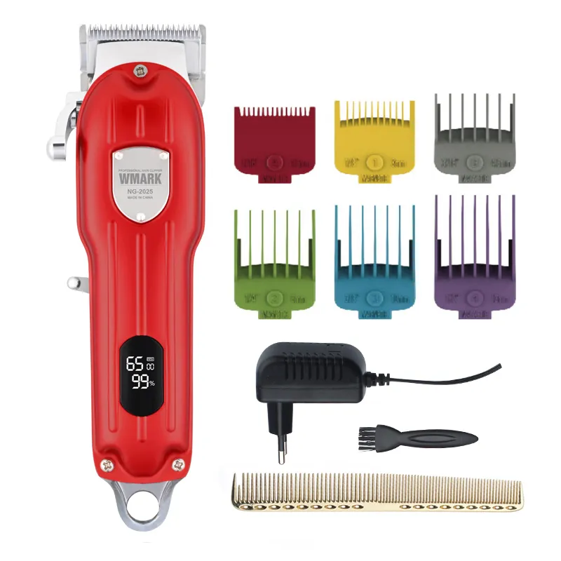 WMARK NG-2025B All-Metal Cordless Hair Cutting MachineHair Clipper med LCD-skärm 2500mAh 6500 RPM 9CR18 Blad 220216