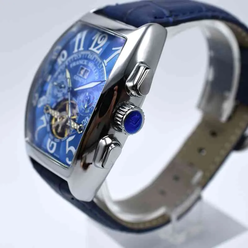 Geneva luxury leather band tourbillon mechanical men watch drop day date skeleton automatic men watches gifts208H