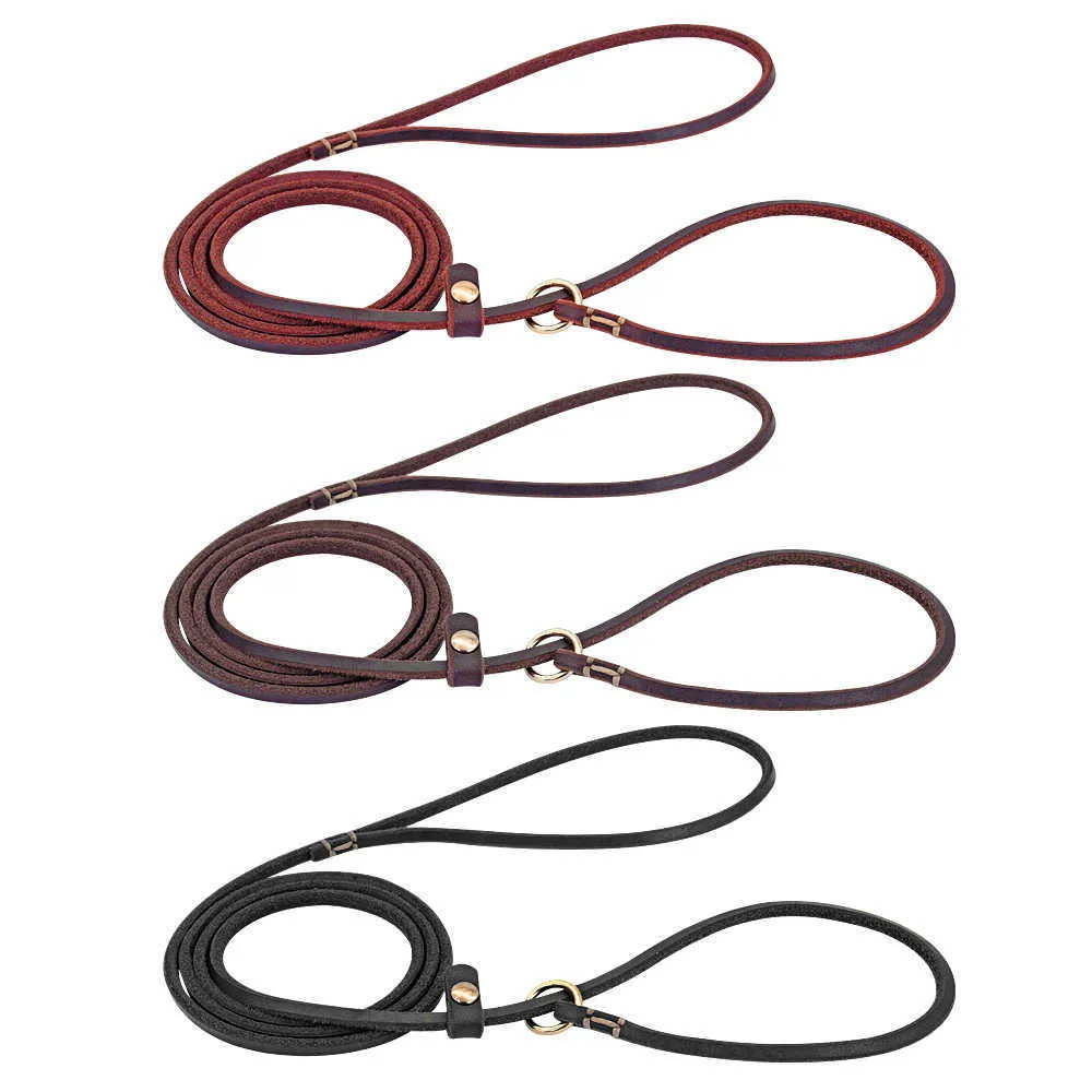Dog Leash Leather Pet Walking Training Collar Leashes P Chain Collar Traction Rope Dog Lead For Small Dogs Puppy Chihuahua 210729