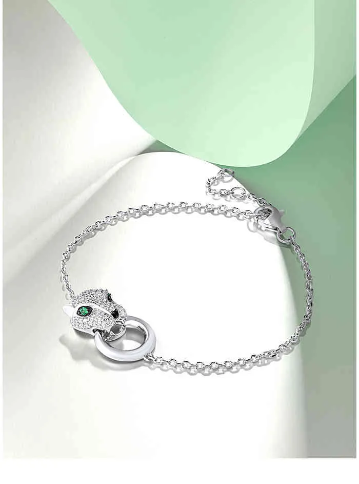 Santuzza 100 925 Sterling Sier Armband för kvinnor Leopard Panther Green Black Spinel White Zirconia Justerbara fina smycken2833247