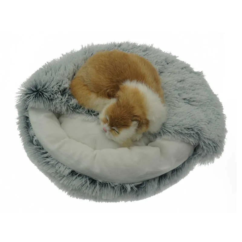 Cama de invierno 2 en 1 para gatos, cama redonda cálida para mascotas, cama larga de felpa para perros, saco de dormir cálido, sofá, cojín, nido para perros pequeños, gatos, gatitos 210713