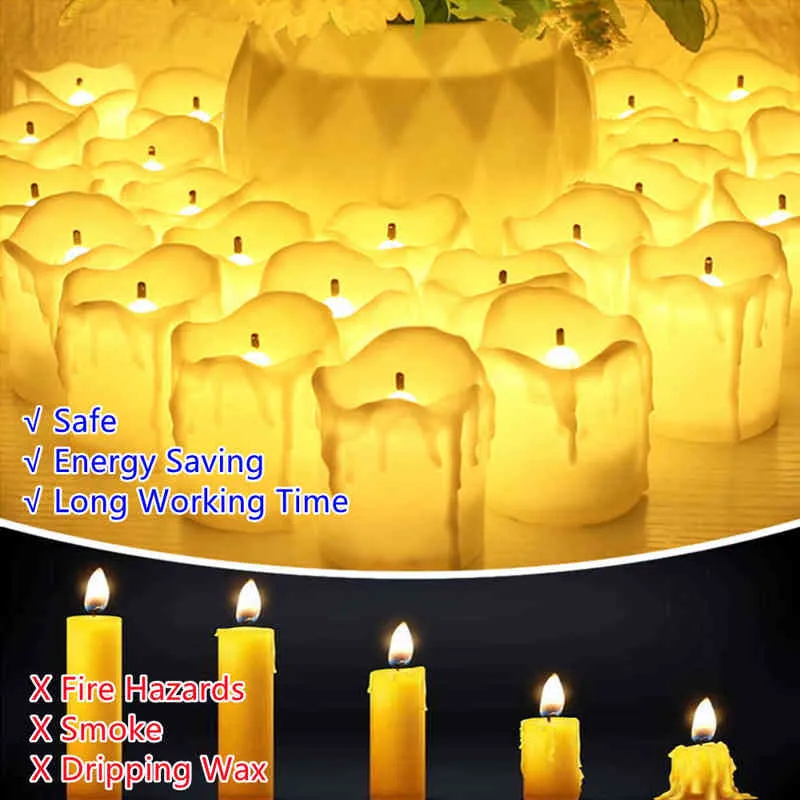 Candele votive senza fiamma Candela finta elettrica tremolante 24 luci da tè a LED a batteria matrimoni Halloween Natale