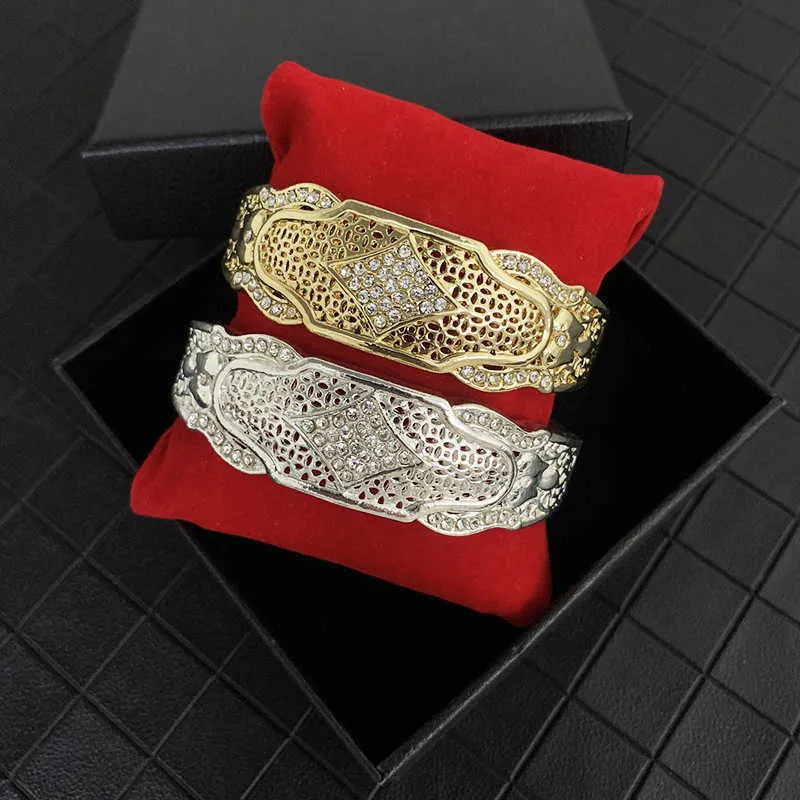 Popular Arabic-style Gold Rhinestone Opening Bracelet for Ladies Wedding Custom Q0719