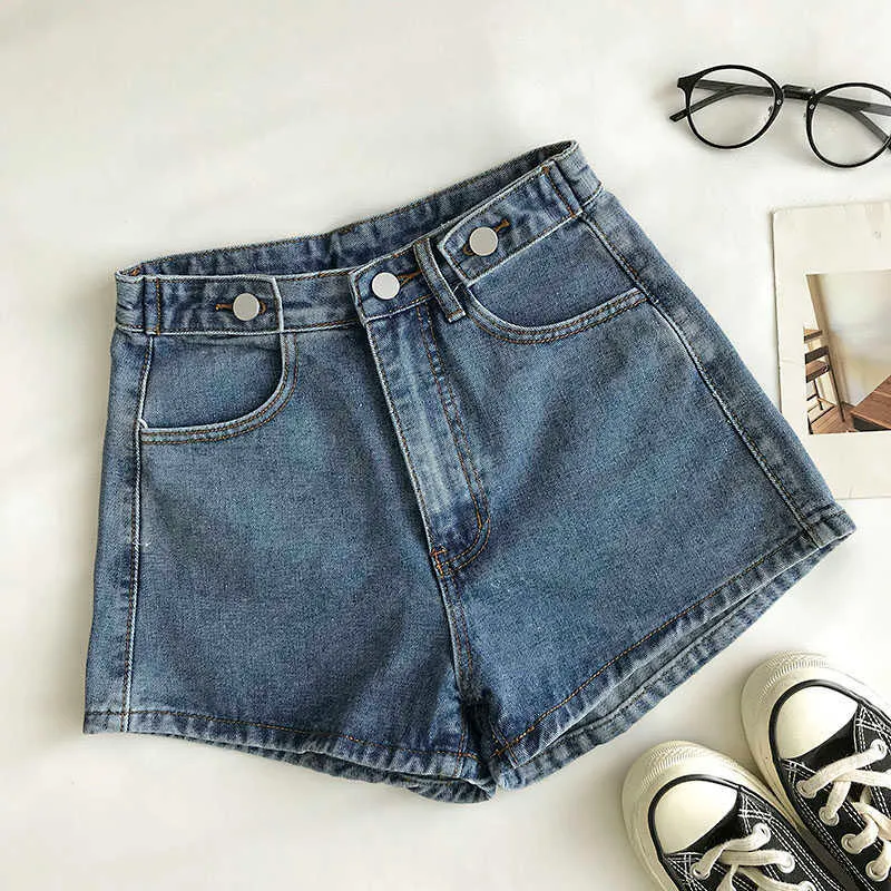 Mujeres de cintura alta pantalones cortos cortos verano azul pantalones casuales mujer streetwear jeans fondos 210525
