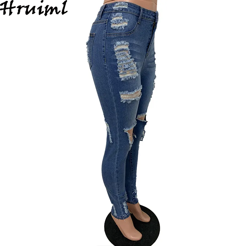 Pantaloni donna Abbottonatura con cerniera Pantaloni di vendita Donna Casual Bottoni Skinny Fashion Hole Frange Piccoli piedi Jeans 210513