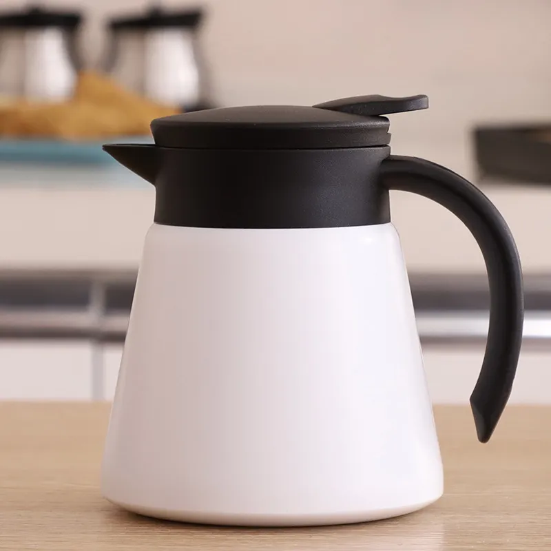 Coffee pot glass teapot-304 stainless steel double wall vacuum insulation, cool handle, non-slip silicone bottom 600ml 210408