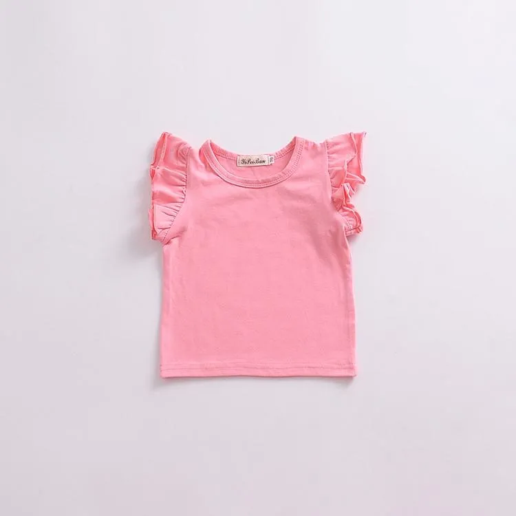 Neonate Solid T-shirt Top Tees Ruffle Sleeve Tee Kid Abbigliamento casual Ragazza Camicie in pizzo Estate Toddler Teens Abbigliamento bambini i