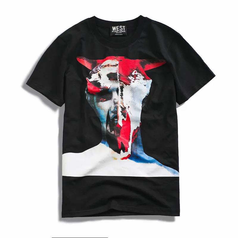 camiseta de los hombres de la moda de verano estampado de tiburones costura en blanco y negro elástico cuello redondo pareja suelta y cómoda de manga corta femenina S-XL # GVC0021