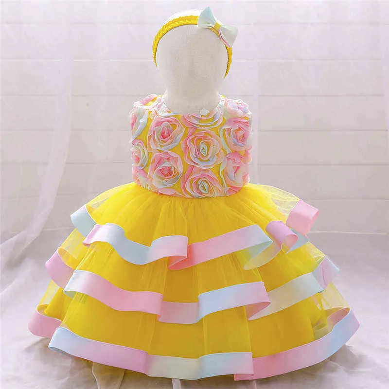 Младенческий лук 1-й день рождения детское платье костюмы цветок пачки принцесса вечеринка свадебное платье для детского крещения первое общественное платье G1129