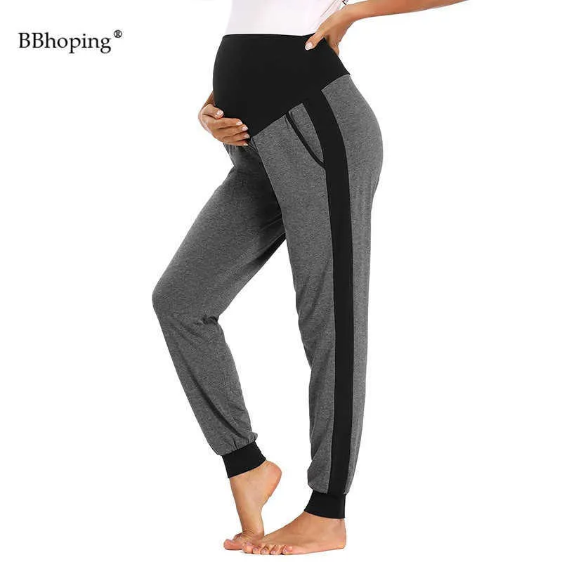 Abbigliamento da donna Pantaloni premaman Joggers leggeri con tasche Allenamento in gravidanza Corsa elastica in vita 210918