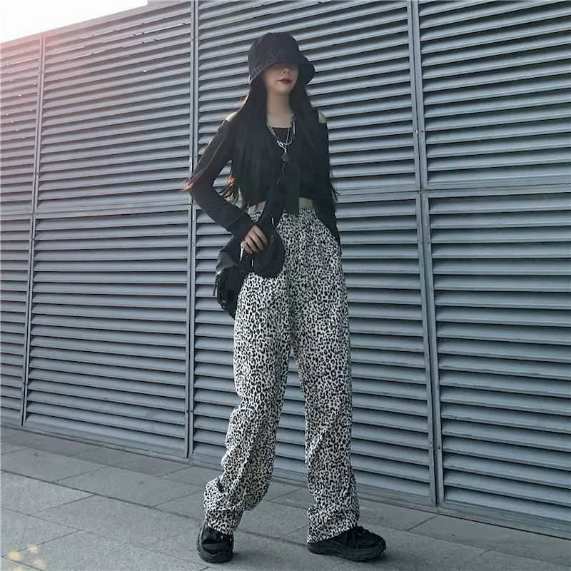 2020 automne nouvelle version coréenne de imprimé léopard fille chaude drapé pantalon large pantalon ample et mince pantalon droit pantalon de nettoyage Q0801