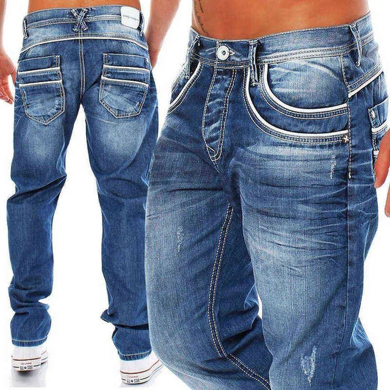 Gerade Jeans Männer Hohe Taille Jean Frühling Sommer Boyfriend-Jeans Streetwear Lose Cacual Designer Lange Denim Hosen Hosen 211120