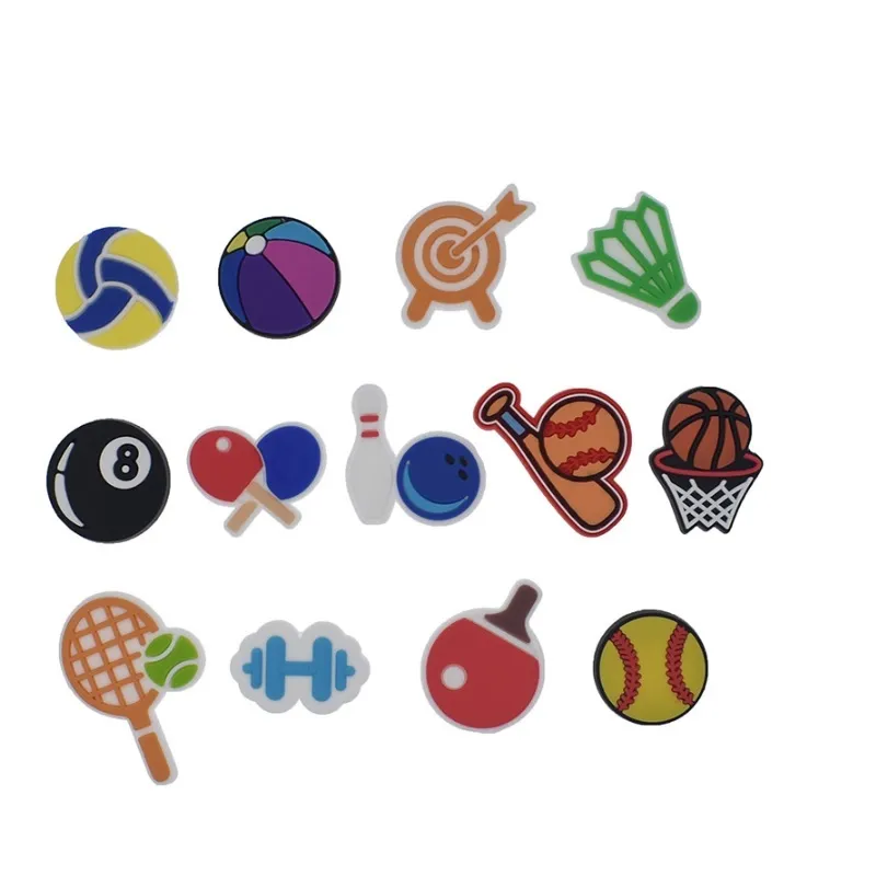 100 unids/lote bolas fútbol accesorios de colgantes para zapatos decoraciones baloncesto dibujos animados PVC Croc jibitz hebilla niños fiesta regalo