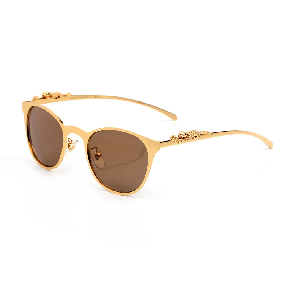Designer Sunglasses Women Metal Leopard Head Logo Golden Silver Round frame Modern fashion retro Cat eye luxury glasses Brown blac304S