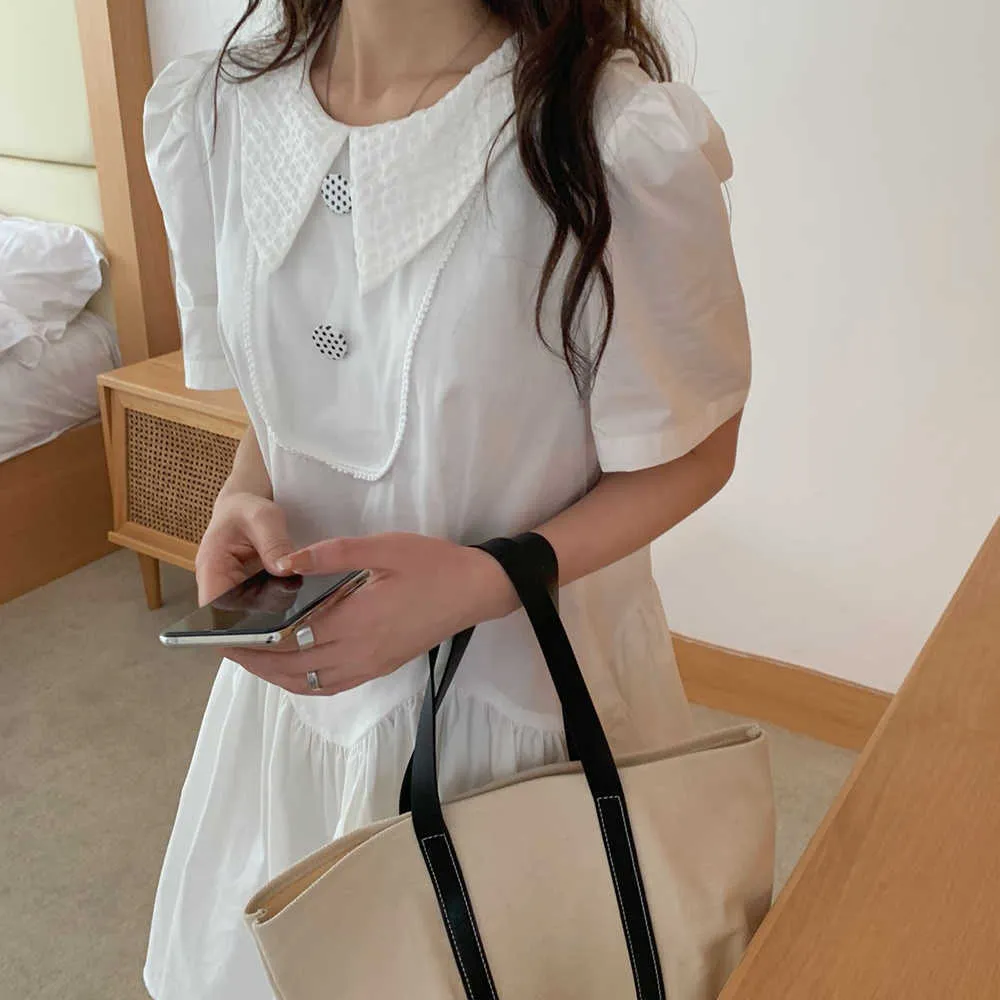 Style japonais blanc surdimensionné Femme doux doux étudiants été lâche princesse solide Chic Mini robes Vestidos 210525