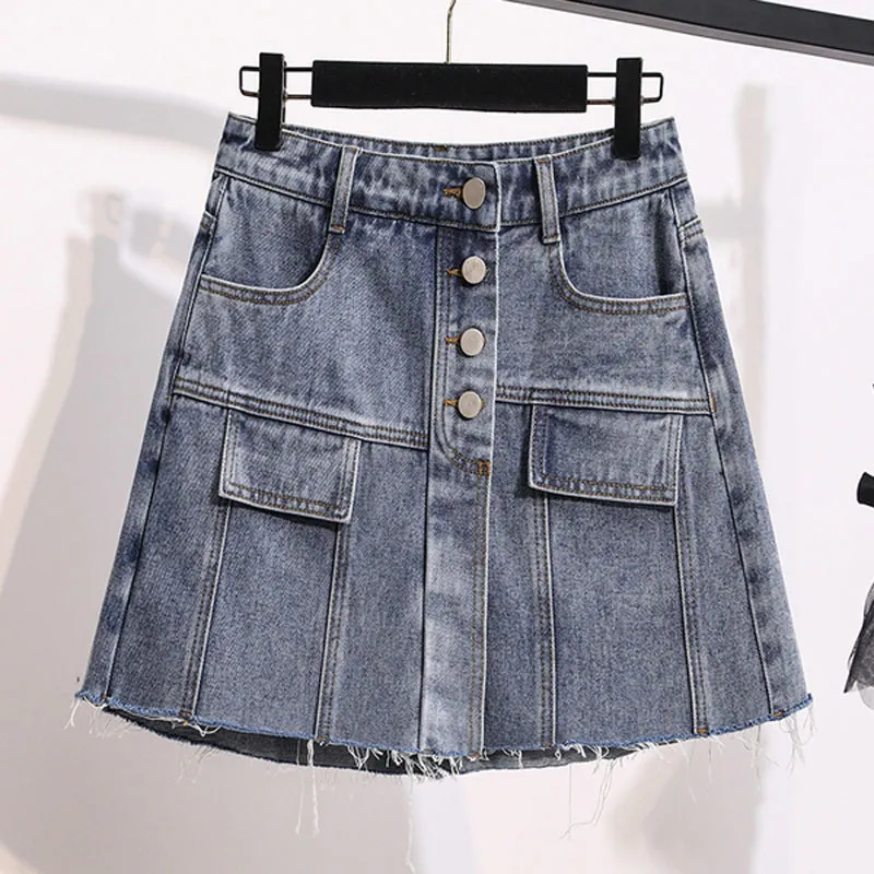 Excellente qualité est Jeans jupe femme grosse soeur faux deux shorts amples à jambes larges pantalons d'été mode taille haute 210521