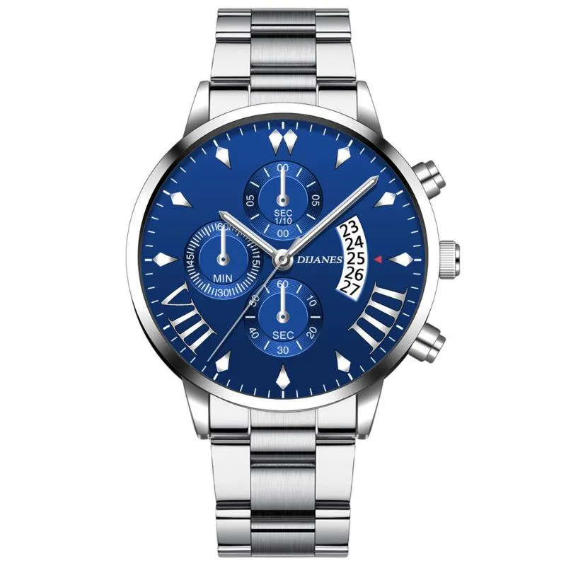 Наручные часы 2021 Мужская мода Uhren Luxus Gold Edelstahl Quarz Armbanduhr Manner Business Casual Kalender Uhr Relogio Masculino2181